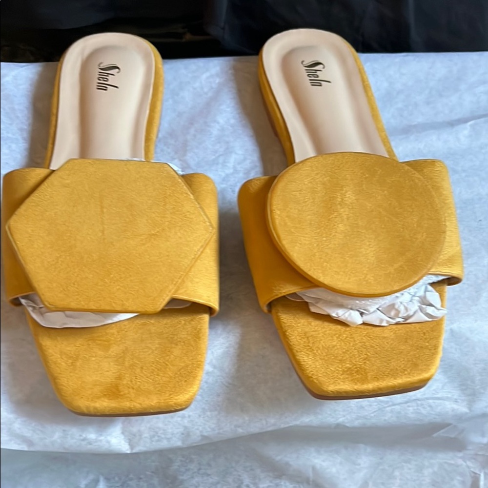 ShelnYellow Faux Suede Mules with Suede Strap